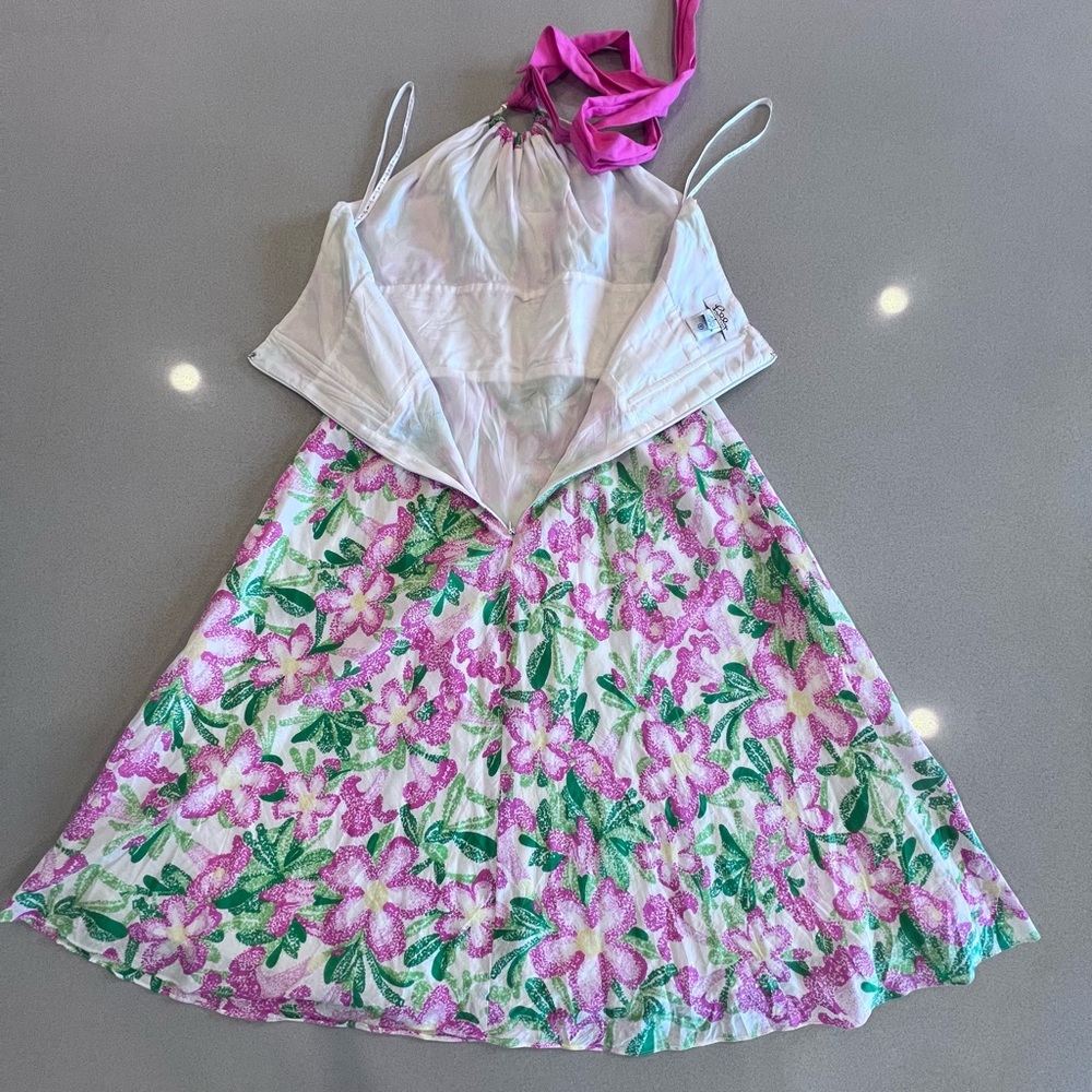 Vintage Label Lilly Pulitzer Floral Silk Cotton Blend Halter Tie Dress Sz 8 - Picture 10 of 14